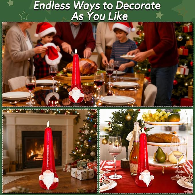 Christmas Flameless Candles with Remote, Xmas Countdown Candle, Santa Claus Countdown to Christmas Battery Operated Candles, Red Flameless Advent Candles for Mantel Decor