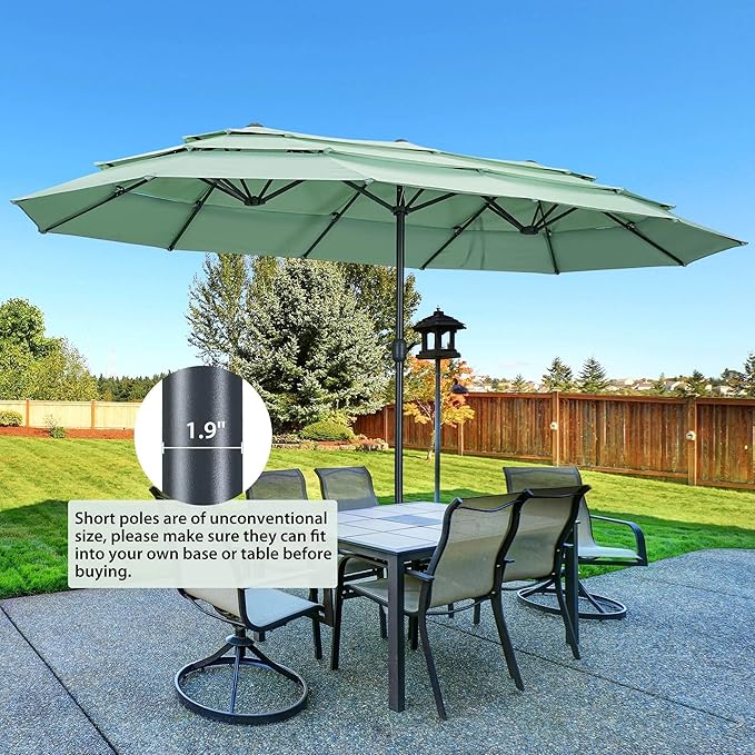 Ainfox 15ft Large Patio Umbrella, Outdoor Double-Sided Pool Umbrellas, 3 Tiers Large Rectangle Market Umbrella for Poolside