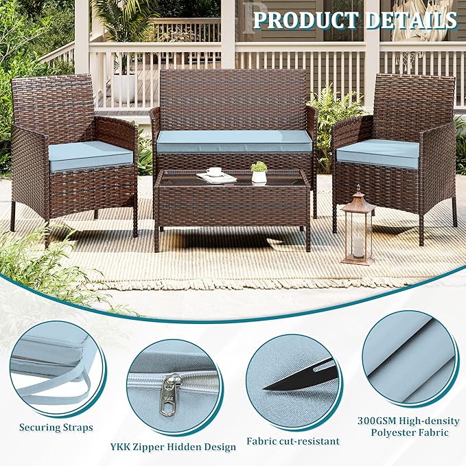 3 Pack of Outdoor Seat Cushion Replacement Set Suitable for 4 Pieces of Wicker Rattan Furniture Terrace Guest Set Sofa Chair (36x18x2, 18x18x2), Only Cover