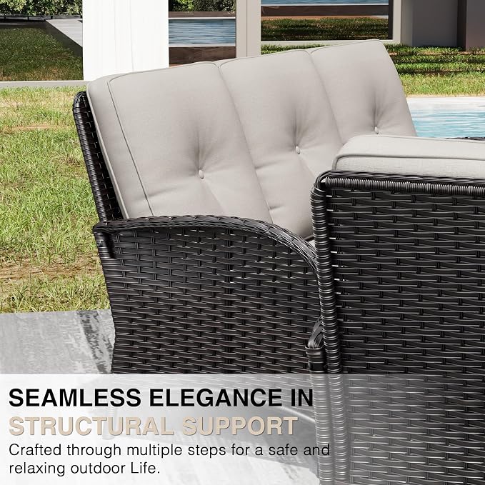 Joyside Wicker Patio Furniture Set, 8 Piece Outdoor Furniture Set with Thickened Cushions, High Back, Deep Seating, Wide Armrest, Outdoor Swivel Rocker Chairs for Porch, Deck