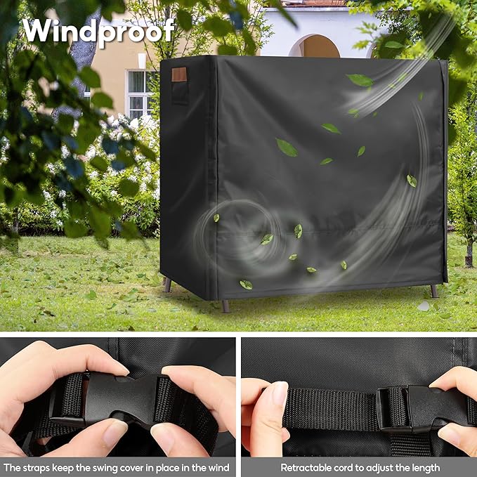 Outdoor Swing Covers for Patio Swing 3 Seater, 87" L X 49" D X 67" H, 3 Seat Swing Cover Waterproof, Porch Patio Swing Canopy Cover, Windproof UV Resistant All Weather Protector - Black