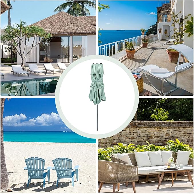 Ainfox 15ft Large Patio Umbrella, Outdoor Double-Sided Pool Umbrellas, 3 Tiers Large Rectangle Market Umbrella for Poolside