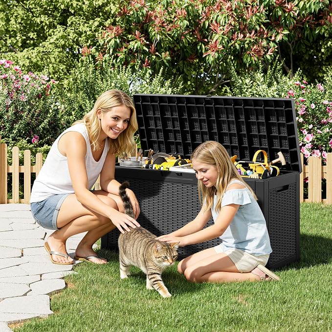 72 Gallon Outdoor Storage Box, Waterproof Resin Deck Box with Lockable Lid – Storage Cabinet for Patio Furniture, Pool Supplies, Garden Tools – Indoor & Outdoor Use