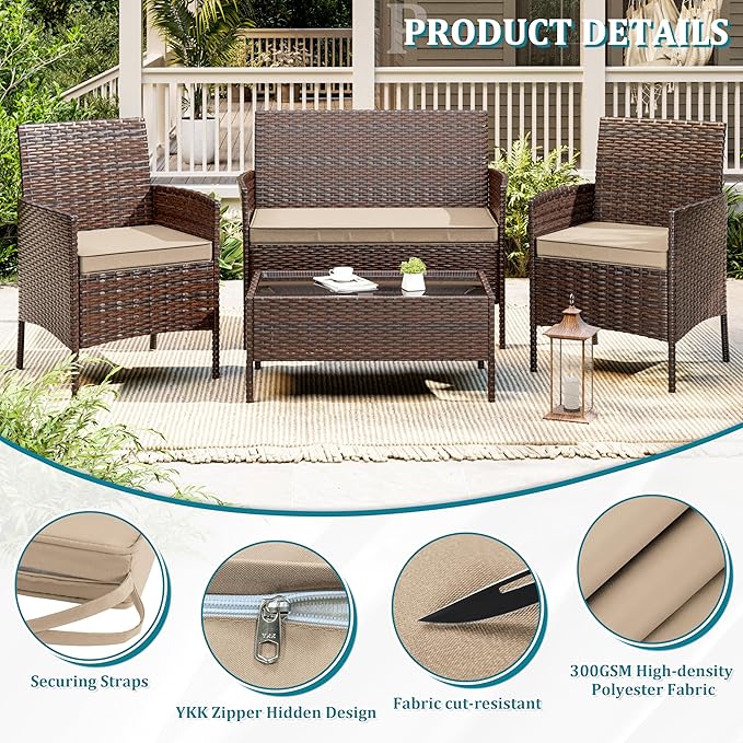 3 Pack of Outdoor Seat Cushion Replacement Set Suitable for 4 Pieces of Wicker Rattan Furniture Terrace Guest Set Sofa Chair (36x18x2, 18x18x2), Only Cover