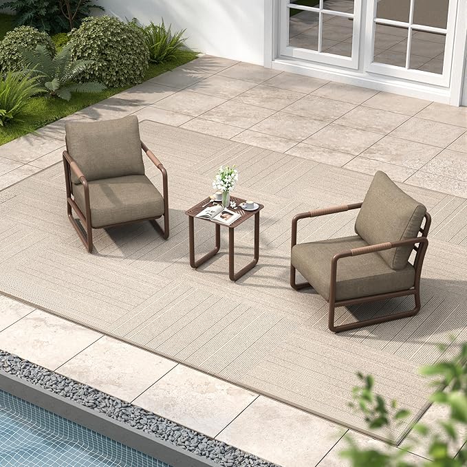 MBY Outdoor Aluminum Patio Furniture Set, 2-Seats Patio Conversation Sofa Set with Coffee Table and 6.7" Thickened Cushions, All Weather for Pool, Garden-Brown