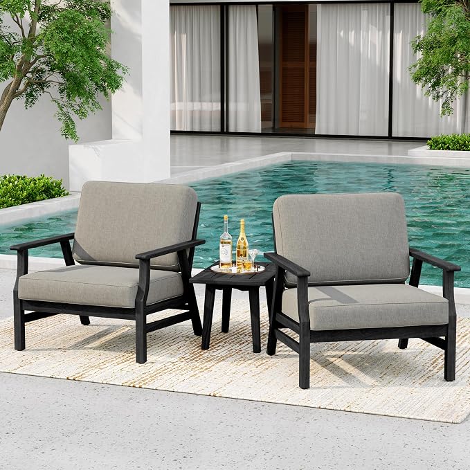 Dark Wood Patio Chair Outdoor Bistro Set, 2 Piece Outdoor Armrest Chair All Weather Patio Sofa Furniture Backyard Conversation Sets with Cushions - Light Camel