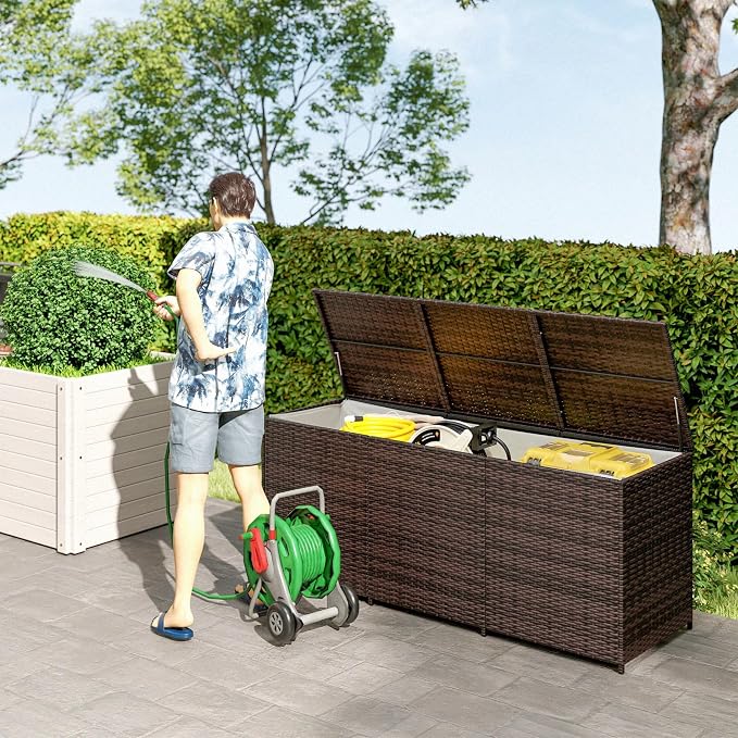 175-Gallon Rattan Deck Storage Box for Outdoor Tools