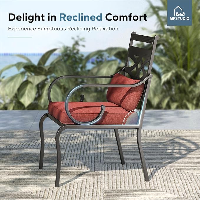 MFSTUDIO 7-Piece Patio Dining Set, 54" Round Metal Table, Swivel Chairs | Mixed Swivel and Fixed Chairs, Umbrella Hole, Red