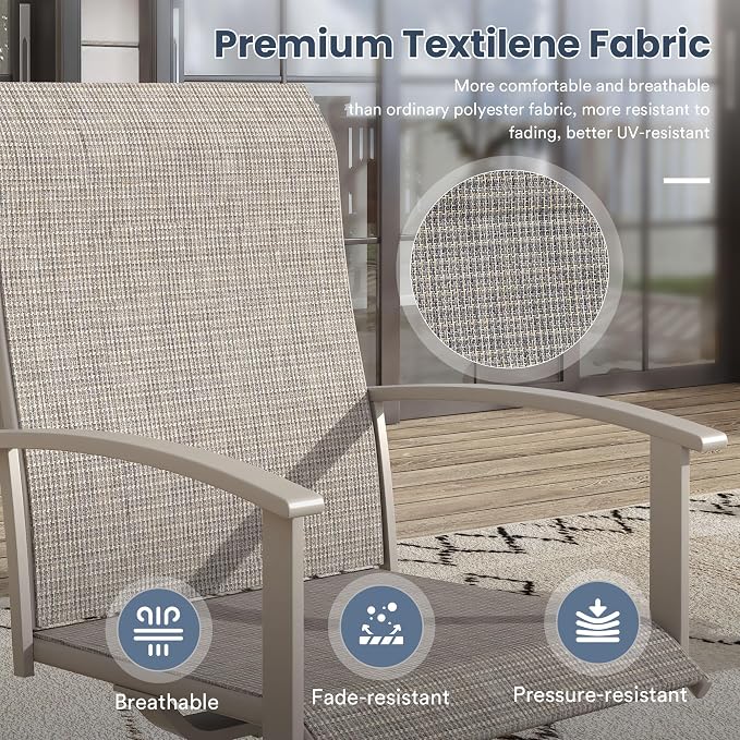 VICLLAX 5 Pieces Patio Dining Set, Outdoor Dining Set for 4-37.7" Outdoor Table and Swivel Patio Chair Set for Deck, Lawn and Garden, Gray Wood Grain Table and Sanshell Color Chairs