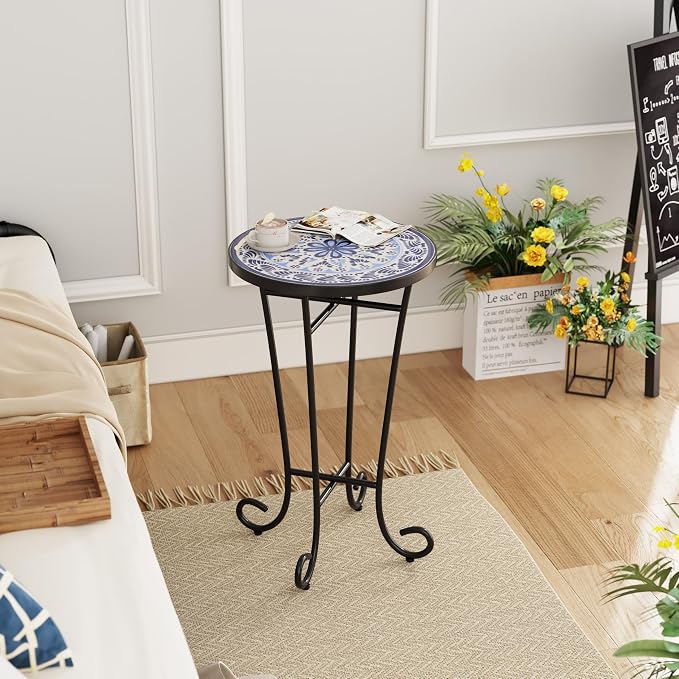 Christopher Knight Home Glady Outdoor Round Side Table, Patio Bistro Table with Ceramic Top and Metal Frame, Small Decorative Accent Table for Patio Garden Porch Balcony, Celadon