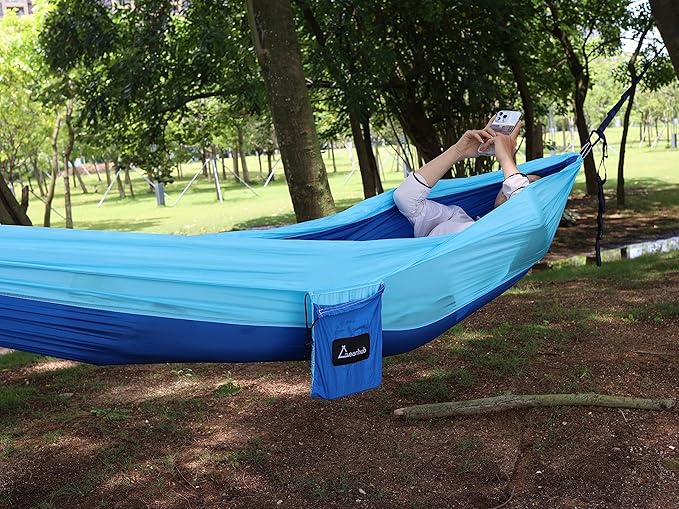 Gearhub 106"x55" Camping Hammock Double & Single Portable Hammocks Camping Accessories for Outdoor, Indoor, Backpacking, Travel, Beach, Backyard, Patio, Hiking Blue