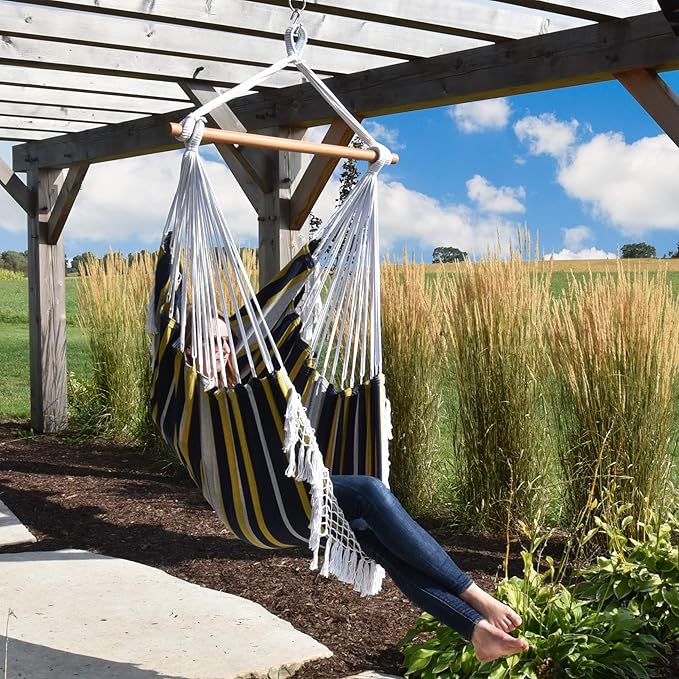 Vivere Cotton Hammock Chair with Hardwood Spreader Bar - 250 lb Capacity (Serenity)