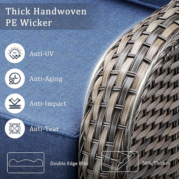 Luxury 6" Thick Cushion 9 Pieces Wicker Patio Furniture Set with High Back Swivel Rocker Chairs, Outdoor Conversation Set with Patio Couch for Deck Porch Yard and Poolside