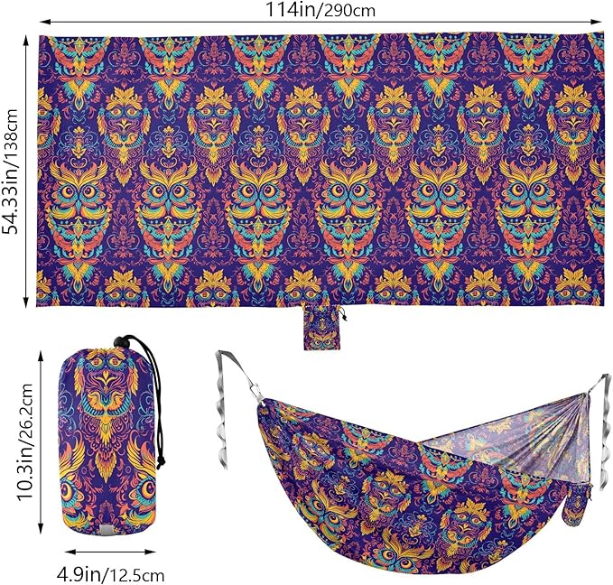 Camping Hammock Outdoor Hammocks for Outside Decorative Owl Design Beach Trees Portable Lightweight with Pockets Tree Straps Indoor