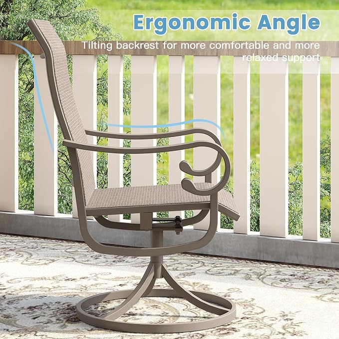 DIFY 7 Pieces Outdoor Dining Set for 6, Outdoor Furniture Set of 6 Textilene Swivel Patio Chairs, 50" Round Metal Dining Table with Umbrella Hole, for Garden Deck Backyard, Sandshell