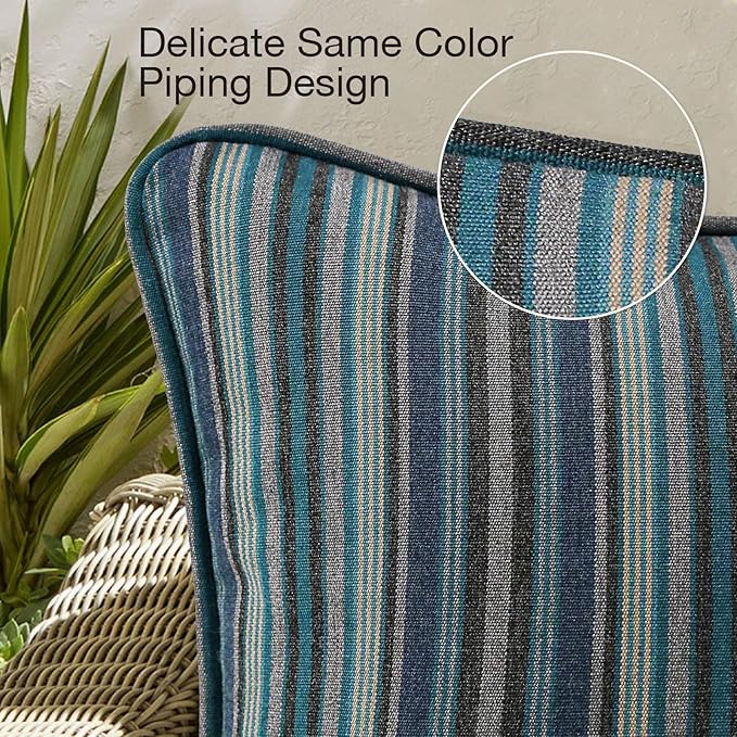 Sunbrella Decorative Outdoor Water Repellent Throw Pillows with Inserts, Set of 4, 20" x12" Pillows for Patio, Backyard, Bed, Couch, and Patio Furniture, Troupe Dock