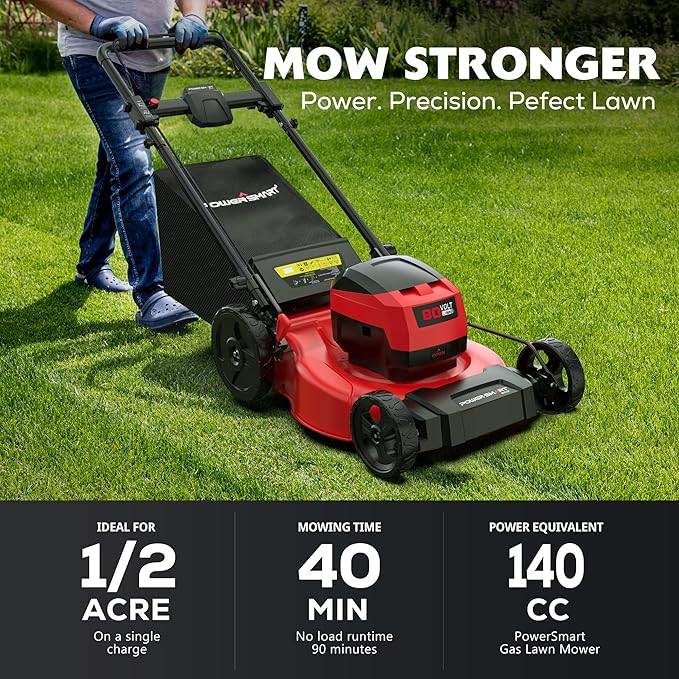 PowerSmart 80V 21in Cordless Push Lawn Mower,Brushless Battery Lawn Mower with 6.0Ah Battery and Charger