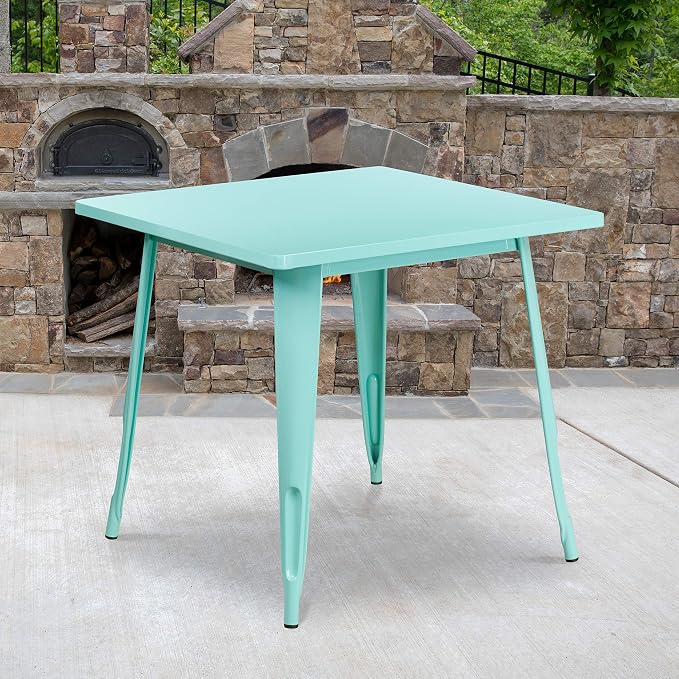BizChair Commercial Grade 31.5" Square Mint Green Metal Indoor-Outdoor Table