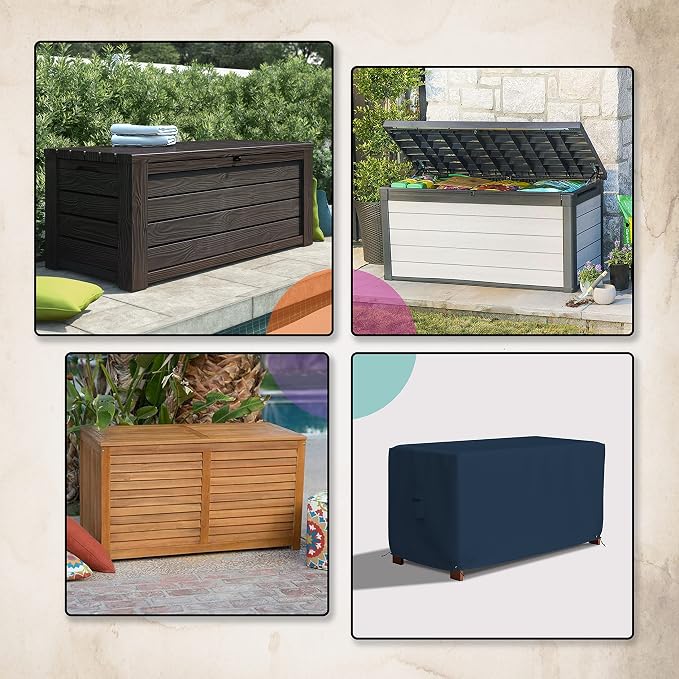 Covers & All Patio Deck Box Cover - Heavy Duty 12 Oz Waterproof Outdoor Yard Cushion Storage Box Protection 100% Weather Resistant with Air Pockets and Drawstring. (52" W X 27" D X 27" H, Blue)