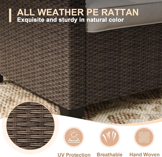 VICLLAX 3 Pieces Wicker Outdoor Furniture Set, PE Rattan Patio Conversation Set with 2 Single Chairs, Metal Side Table for Deck Porch Pool, Beige Cushion