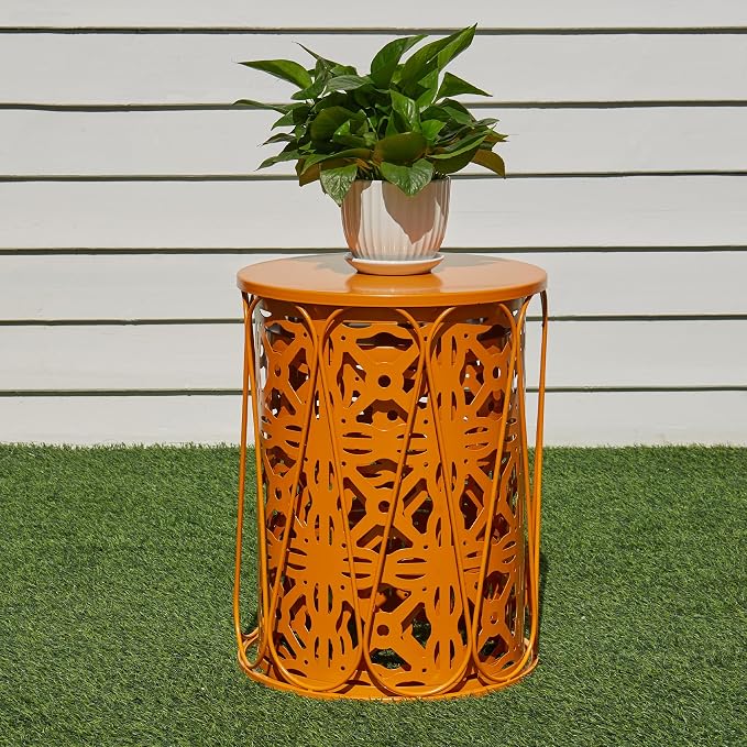 Y&M Patio Side Table,Indoor End Tables for Bedroom, Set of 3 Stacking Coffee Table for Living Room, Outdoor Decorative Garden Stool with Heavy Duty Metal Frame Modern Industrial Decor - Orange