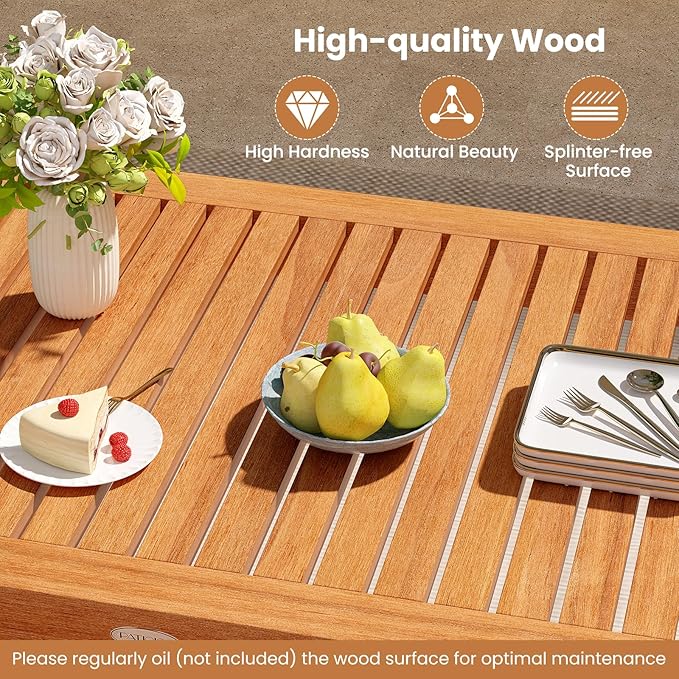 Tangkula 5 Pieces Patio Wood Dining Set, Outdoor Rectangular Table and Chairs, Outside Furniture Set for Deck, Garden and Backyard