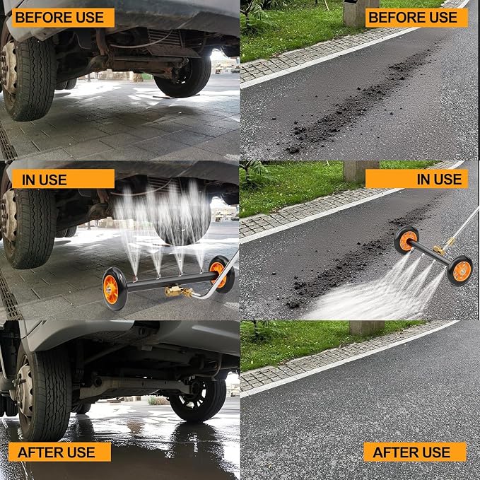 SPECILITE 16 Inch Undercarriage Pressure Washer Attachment for Cold & Hot Water Max 212℉, Power Washer Water Broom with 3 Extension Wands, Dual-Function Under Car Cleaner with 4 Nozzles, 4000 PSI