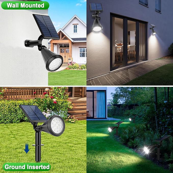Tadyreal Solar Lights Outdoor Waterproof IP65 180° Adjustable Solar Powered Landscape Spot Lights for Yard 4 Lighting Modes Spotlights for Pathway Garden Outside Wall Pool Porch (8 Pack, Cool White)