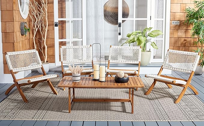 SAFAVIEH Outdoor Collection Blaze Natural/White 5-Piece Conversation Patio Set