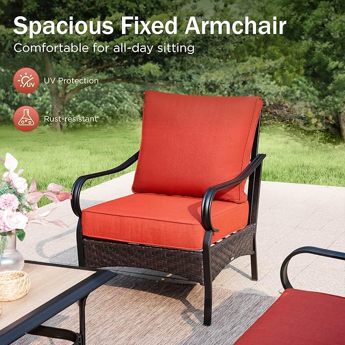 PHI VILLA Outdoor Wicker Chairs Sofa of 2, All Weather High Back Rattan Chairs 2 Seats with Comfy Cushions for Porch Deck