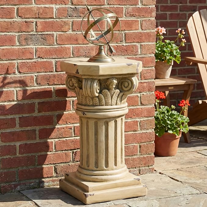 Merax 18.50" H Ionic Pedestal Plant Stand, MGO Decorative Pedestal Side Table for Indoor Outdoor Entryway Garden Home, Antique Yellow, No Assembly Needed