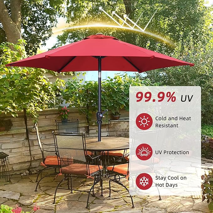 7.5FT Patio Umbrella, Outdoor Table Umbrella, Market Umbrella with Push Button Tilt and Crank for Garden, Lawn, Deck, Backyard & Pool