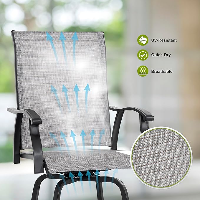 NUU GARDEN 5 PCS Patio Bar Set,Glass Square Table andSwivel Stools