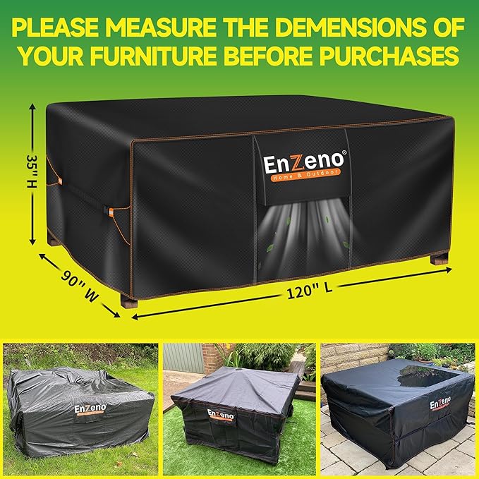 Enzeno Patio Furniture Set Cover, Outdoor Sectional Sofa Couch Set Covers Waterproof, Garden Dining Table Chair Set Cover Outside Rectangular Heavy Duty Weatherproof 120" L x 90" W x 35" H Black