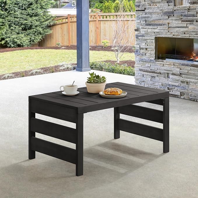 Alaterre Furniture Barton Outdoor Coffee Table - 37” Weather-Resistant Eucalyptus Wood Small Outdoor Table with Slatted Tabletop - Modern Outside Furniture for Patio, Porch, Deck, or Poolside (Black)