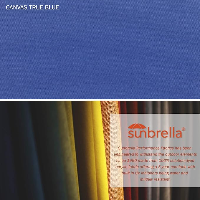 California Umbrella 7.5' Round Aluminum Market Umbrella, Crank Lift, Push Button Tilt, Bronze Pole, Sunbrella True Blue