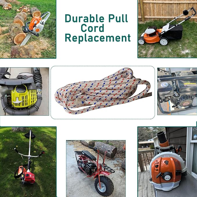 60 FT High Strength Recoil Starter Pulls + Rope Cord, for Most Chainsaws Splitters Lawn Mowers (3.5mm)
