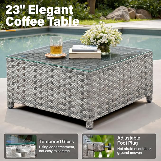 Fully Assembled & Spacious 9-Pc Outdoor Sofa Set, Patio Rattan Conversation Group with Rocking Chair and Tea Table