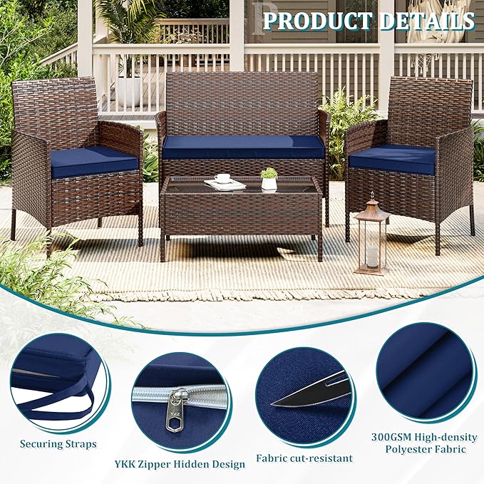 3 Pack of Outdoor Seat Cushion Replacement Set Suitable for 4 Pieces of Wicker Rattan Furniture Terrace Guest Set Sofa Chair (36x18x2, 18x18x2), Only Cover