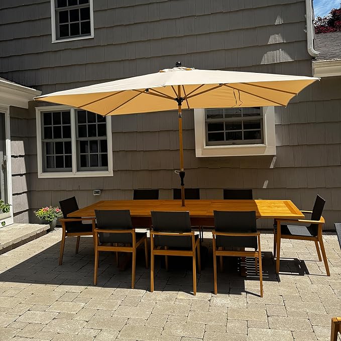 PURPLE LEAF 6.5' x 10' Patio Umbrella Outdoor Table Umbrella Aluminum Market Umbrella with Push Button Tilt & 8 Sturdy Ribs and Crank Rectangular Sun Umbrella for Pool Backyard Beach, Beige