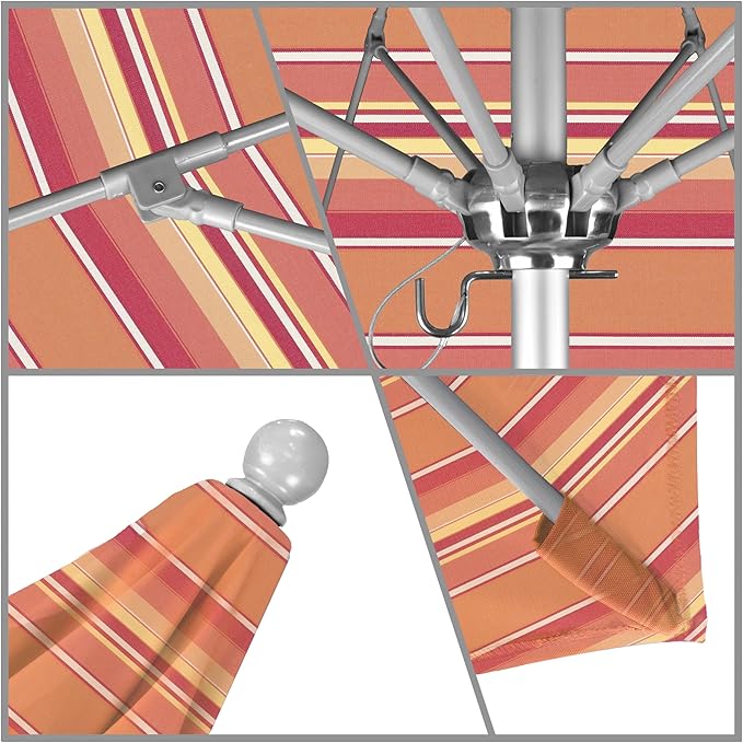 California Umbrella 9' Rd. Venture Series Contract Grade Patio Umbrella, Push Open Pin Stop, Silver Finish, Sunbrella Dolce Mango