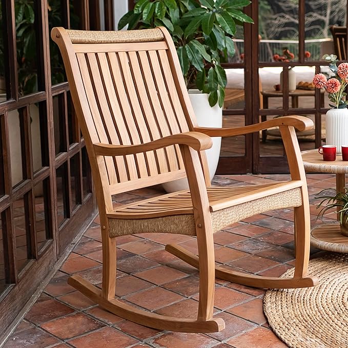 Cambridge Casual Marrakesh Teak Wood 3-Piece Rocking Conversation Set with Honey Twist Wicker