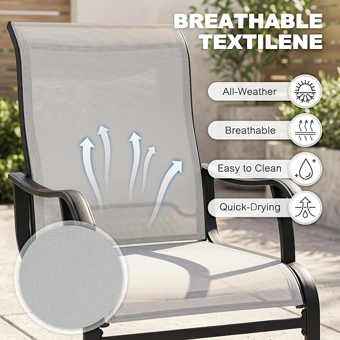 NUU GARDEN 7 Piece Patio Dining Set for 6 with C-Spring Chairs | Rectangular table with umbrella hole and 6 breathable Textilene chairs featuring gentle C-spring motion and high backs