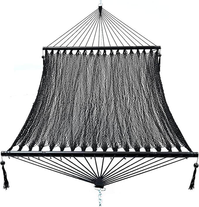 PNAEUT Double Rope Hammocks for Outside, Handwoven Double Caribbean Hammock with Spreader Bar for Outdoor Indoor, Max 600 lbs Capacity (Abyss)