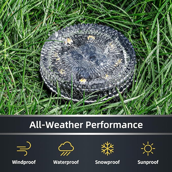 Glass Solar Pathway Lights with Wave Style, Modular-Design Waterproof In-Ground Light for Patio Pathway Lawn Yard Deck Walkway, Decorative Disk Lighting for Garden Bed, Warm White (2 Pack)