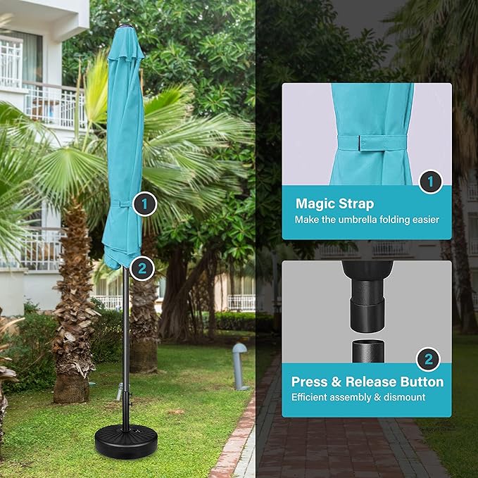 Simple Deluxe 9' Patio Umbrella Outdoor Table Market Yard Umbrella with Push Button Tilt/Crank, 8 Sturdy Ribs for Garden, Deck, Backyard, Pool, Turquoise