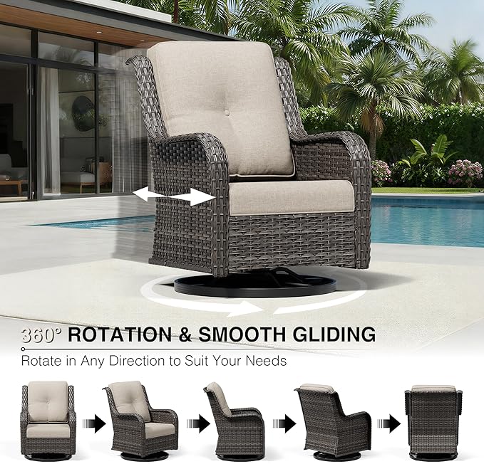 Joyside 4 Piece Outdoor Swivel Rocker Patio Chairs, Wicker Patio Furniture with High Back, Deep Seating, Wide Armrest, Thickened Cushions, Outdoor Rattan Furniture for Deck, Porch Use