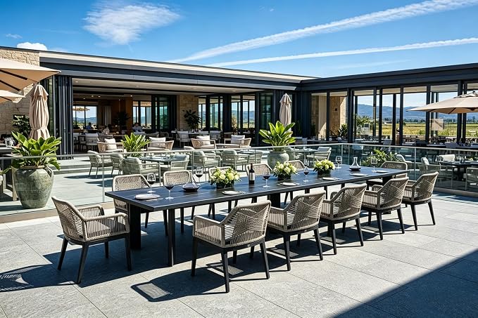 PURPLE LEAF 13 Pieces Patio Dining Set Aluminum Modern Rectangular Table and Rattan Arm Chairs with Cushions for Kitchen Porch Garden Outdoor Furniture Sets, Dark Grey