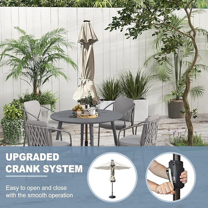 EliteShade USA 10-Year-Non-Fading 10ft Market Patio Umbrella, Commercial Grade Table Sun Umbrella with 80 Solar LED Lights, Crank Open, Windproof & UPF 50+ UV Protection for Garden, Deck, Pool, Backyard, Antique Beige