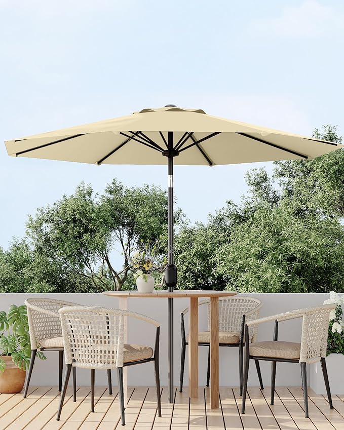 15FT Rectangular Patio Umbrella With Solar Lights & Base Included - Large Patio Umbrella With Crank Handle, UV Protection for Outdoor Market, Lawn, Backyard, Pool